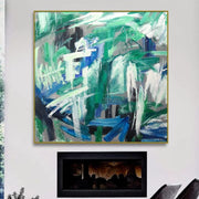 Pintura verde Pintura turquesa abstracta sobre lienzo Arte de pared de hoja de oro Obra de arte verde Pintura al óleo original Pintada a mano Indie Room Decor | AURA