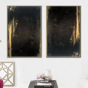 Juego de 2 pinturas de hojas de oro originales grandes, pintura de pared negra, pinturas de gran tamaño sobre lienzo, arte de textura creativa | DARK REFLECTION