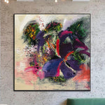Pintura abstracta original colorida en colores beige, púrpura y verde Arte abstracto moderno Acrílico Obra de arte hecha a mano | FLOWERS BOUQUET