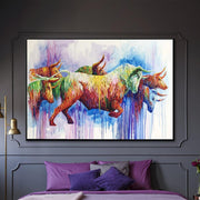 Gran pintura abstracta de vaca sobre lienzo, bellas artes coloridas, arte de pared moderno | ENCIERRO