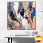 Pinturas coloridas abstractas grandes sobre lienzo Pintura expresionista acrílica de bellas artes vívidas modernas | COLORFUL STAGE 60"x60"