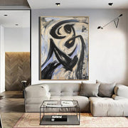 Pinturas beige abstractas originales sobre lienzo Arte contemporáneo Arte de pared blanco y negro con textura grande Pintura hecha a mano Arte de pared creativo | SLEEPY CURL
