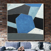 Pintura azul grande sobre lienzo Pintura abstracta azul Arte original Pintura minimalista Arte de la pared Decoración geométrica | GEOMETRY OF LOVE