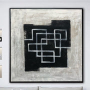 Pinturas abstractas en blanco y negro sobre lienzo Pintura de laberinto Arte de pared texturizado original Arte moderno pintado a mano al óleo | DARK MAZE