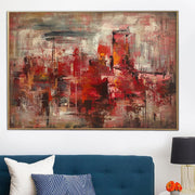 Grandes pinturas rojas abstractas sobre lienzo Acrílico Arte impresionista Arte de pared moderno Paisaje urbano Pintura Arte texturizado Arte pintado a mano | RED CITYSCAPE