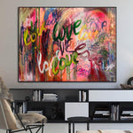Pintura de amor colorida abstracta grande sobre lienzo Pintura de textura original Arte moderno al óleo Arte contemporáneo | LOVE GRAFFITI