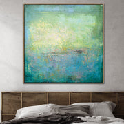 Abstract Painting in Multicolored, Light Blue and Yellow | TURQUOISE MEADOW - Trend Gallery Art | Original Abstract Paintings