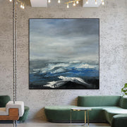 Pintura original del paisaje marino Pintura azul abstracta sobre lienzo Arte de la pared del mar Arte de la lona acrílica Arte fino moderno para la decoración de la pared de la sala de estar | STORMY