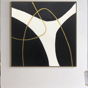 Arte de pared blanco y negro abstracto, pinturas minimalistas sobre lienzo, líneas doradas abstractas, pintura de pared artística, bellas artes modernas | GOLDEN ROUTH