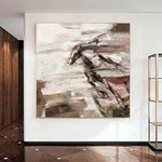 Pinturas abstractas de caballos sobre lienzo en colores beige y marrón, obra de arte impresionista, decoración colgante de pared con textura contemporánear | PERSISTENCE