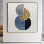Pinturas minimalistas abstractas sobre lienzo Arte texturizado Arte de formas abstractas en colores gris, azul, amarillo y negro Eclipse solar Bellas artes | SOLAR ECLIPSE