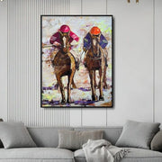 Impresión de arte acrílico de carreras de caballos Pintura de carreras de caballos Decoración de arte de pared Decoración de arte de jockeys para el hogar | JOCKEYS