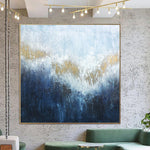 Pintura azul original Hoja de oro Obra de arte al óleo Pintura acrílica Pintura extremadamente única Pintura contemporánea Pintura de pared abstracta | GOLD SHINING