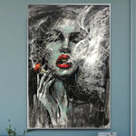 Pintura al óleo abstracta Original grande, arte de pared de mujer fumadora sobre lienzo, pintura de mujer Sexy, arte de pared abstracto | THE SMOKE