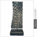 Escultura de madera acanalada vertical abstracta Estatuilla de mesa de madera negra y marrón Arte de escritorio creativo | SATELLITE 19.3"x7.5"