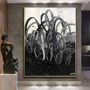 Grandes pinturas abstractas originales en blanco y negro sobre lienzo arte de pared contemporáneo decoración de pared moderna | BOILING NIGHT