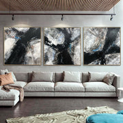 pinturas abstractas en blanco y negro sobre lienzo tríptico arte de pared arte minimalista pintura personalizada decoración creativa sobre la decoración de la cama | CROSSROAD