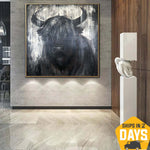 Grandes pinturas abstractas de toros sobre lienzo pintura de animales salvajes arte original de la naturaleza salvaje pintura texturizada hecha a mano | BULL 27.55"x27.55"