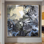 Pinturas de retrato gris abstracto acrílico grande sobre lienzo arte de pared moderno | ATLAS AND THE MOON