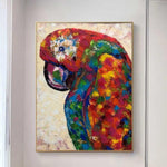Lienzo abstracto de pintura de loro, arte de pájaro brillante, arte colorido, pintura personalizada de 54 x 40, arte de pared tropical para arte de pared de casa de lago | RED PARROT