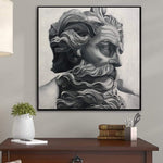 Pintura al óleo de cara de Zeus abstracta Extra grande pintura gris mitología griega moderna retrato minimalista de bellas artes abstractas | ZEUS