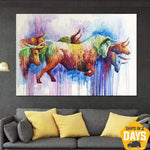 Toro pintura extra grande arte abstracto vaca ilustraciones animales pinturas sobre lienzo | ENCIERRO 35"x54"
