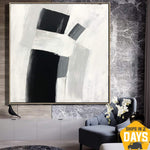Pintura en blanco y negro, lienzo de arte minimalista, obra de arte contemporánea, lienzo abstracto, arte de pared, pintura moderna para decoración del hogar | SILENT SHAPES 32"x32"