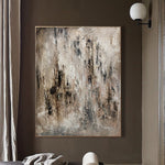 Pintura beige abstracta sobre lienzo Arte de pared negro original Arte de textura pesada Pintura al óleo moderna Arte de pared contemporáneo para sala de estar | STEREO FALL