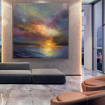 Pintura del océano sobre lienzo Puesta de sol Arte de la pared Arte del impresionismo Pintura al óleo del paisaje marino Bellas artes Arte contemporáneo Sala de estar | SUNSET OVER THE OCEAN