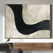 Lienzo de arte de pared beige abstracto, pintura minimalista, pintura de líneas negras, ilustraciones de textura pesada, arte de pared contemporáneo para sala de estar | WINDING ROAD