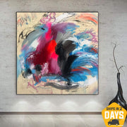 Pintura expresionista abstracta lienzo arte vívido pintura de Bellas Artes pintura de acción de arte de pared vibrante obra de arte pintada a mano | DESERT LAKE 46"x46"