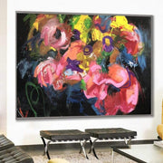 Grandes pinturas abstractas de flores de colores sobre lienzo arte de pared moderno | PEONY MORNING