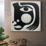 Arte figurativo de cara de mujer abstracta grande Arte de lienzo abstracto en blanco y negro Pintura personalizada Arte de pared Decoración de dormitorio moderno | FASCINATION