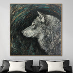 Abstract Gray Wolf Paintings On Canvas Wild Animal Painting Original Textured Oil Painting Modern Hand Painted Art | LONE PREDATOR