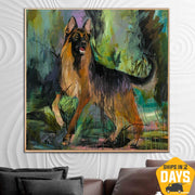 Pinturas abstractas de perros coloridos sobre lienzo Pintura de pastor alemán Arte abstracto moderno Arte original texturizado | SHEPHERD ON A WALK 50"x50"