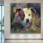 Pinturas abstractas de perros grandes sobre lienzo Pintura estética de Pitbull americano 40x40 Obra de arte acrílica Decoración de pared de bellas artes modernas | LIFELONG FRIEND