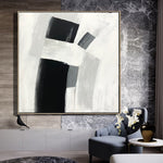 Pintura moderna en blanco y negro, lienzo, arte de pared minimalista, arte expresionista abstracto, formas abstractas, pintura de pinceladas de arte | SILENT SHAPES