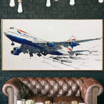 Pinturas abstractas de aviones sobre lienzo British Aviation Company Art Impasto Painting Airbus Artwork 30x60 Art en decoración de pared de tamaño personalizado | AIRCRAFT