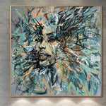 Pintura al óleo grande Pinturas de cara de mujer abstracta sobre lienzo Arte de pared gris moderno Arte humano original Decoración de sala de estar | WOMAN'S TEARS