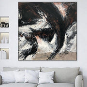Pinturas abstractas originales en blanco y negro sobre lienzo, arte de pared minimalista moderno de 50x50, pintura texturizada, arte pintado a mano, decoración de pared | HURRICANE