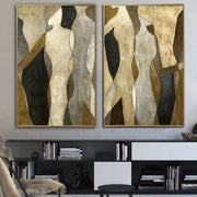Gran hoja de oro arte figurativo díptico pinturas sobre lienzo moda moderna Bellas Artes Original aceite conjunto de 2 pinturas | SOUL REFLECTION