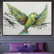 Pinturas originales sobre lienzo Pintura de pájaro grande Pintura verde | SPRING HUMMINGBIRD