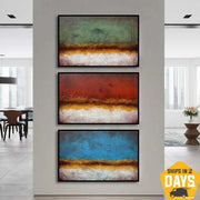 Gran conjunto de 3 pinturas sobre lienzo Arte de paisaje abstracto Pintura colorida con textura original Decoración de pared de arte minimalista | TIME OF DAY 3P 47.1"x23.6"