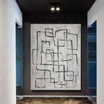 Laberinto abstracto Pintura sobre lienzo Laberinto blanco y negro Arte de pared minimalista Decoración de pared moderna | ENDLESS LABYRINTH