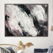 Arte de pared en blanco y negro, arte de formas abstractas, pintura de mármol, lienzo, arte expresionista abstracto, lienzo con salpicaduras rosas, arte texturizado | SPRING IS COMING