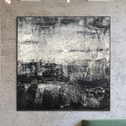 Lienzo de pintura abstracta en blanco y negro, obra de arte moderna al óleo, arte de trazo de pincel, pintura gris contemporánea para decoración de pared de chimenea | NIGHT SIGHT