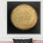 Pintura original sobre lienzo Arte de pared negro y dorado Arte de hoja de oro Arte personalizado 32x32 Arte abstracto Sol Pintura Decoración de pared | GLOW IN THE DARK