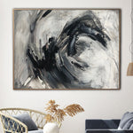 Lienzo de pintura al óleo abstracta, arte de pared en blanco y negro, lienzo de mármol, arte de textura pesada, pintura gris, arte de pared contemporáneo | WAVE APPROACH