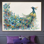 Pinturas abstractas de pavos reales sobre lienzo Arte de pared de pavos reales coloridos Pintura de pájaros salvajes Arte de empaste personalizado 40x60 Arte | GORGEOUS PEAFOWL