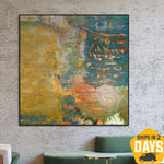 Gran pintura abstracta sobre lienzo Pintura verde Hoja de oro Obra de arte de pared vibrante Pintura de impresionismo abstracto Arte pintado a mano | TROPICAL BEACH 40"x40"